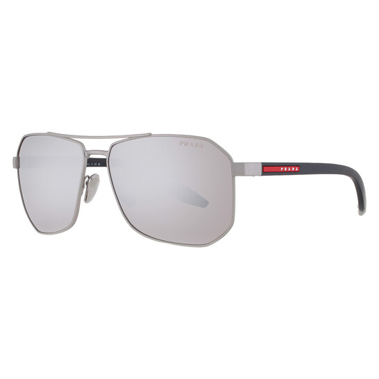 Prada Linea Rossa Silver Mirror Irregular Men's Sunglasses PS A53S