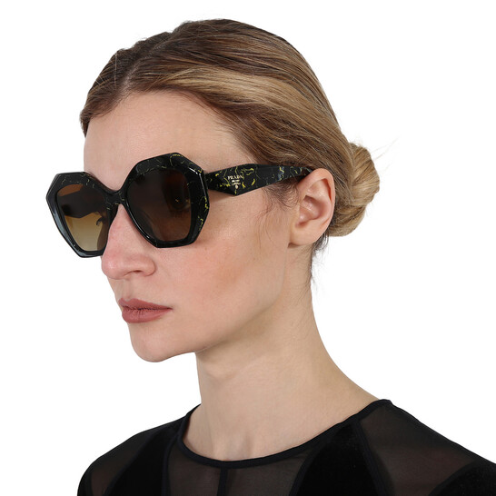 Prada Polarized Brown Gradient Irregular Ladies Sunglasses  display picture 1
