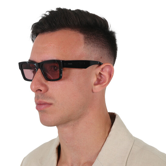 Prada Polarized Fuchsia Crystal Rectangular Men's Sunglasses