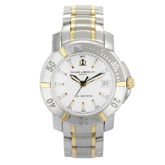 Pre-owned Baume et Mercier Capeland Diver Quartz White Dial Men's Watch  65423