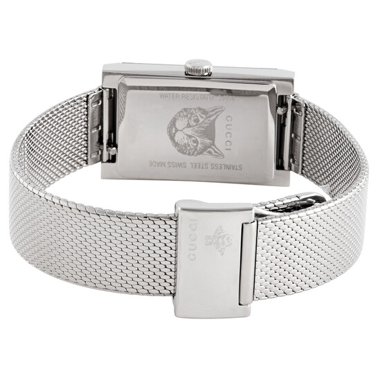 Gucci YA147401 Ladies\' Gucci G-Frame Stainless Steel Rectangle Dial Watch Gucci G Frame Red and Green Dial Silver Mesh Bracelet Watch  main image 3