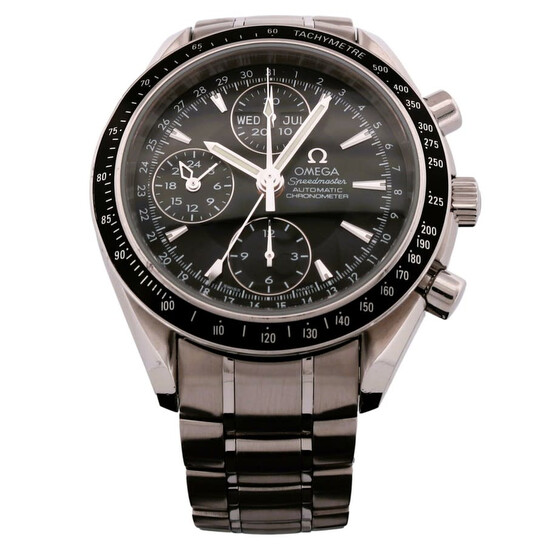Pre-owned Omega Speedmaster Chronograph GMT Automatic Day-Night Black Dial  Men's Watch