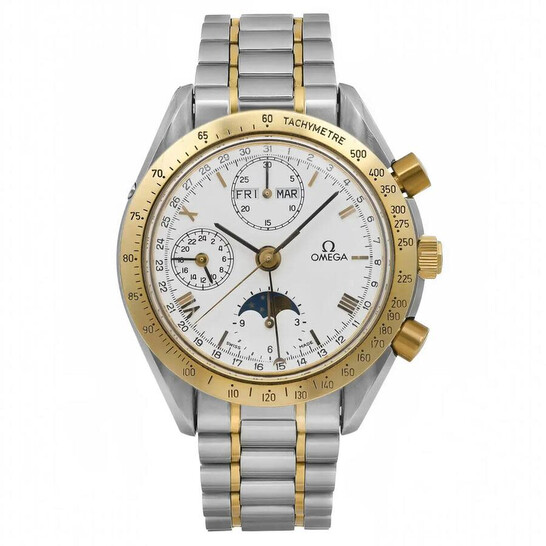 Pre-owned Omega Speedmaster Triple Date Chronograph GMT Automatic Day-Night  White Dial Men's Watch