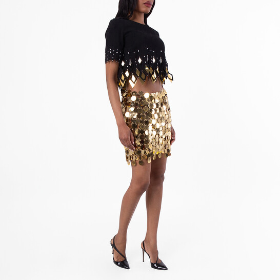 Rabanne Gold Sparkle Discs Skirt, Brand Size 38 (US Size 6) - 546x546 Image #4
