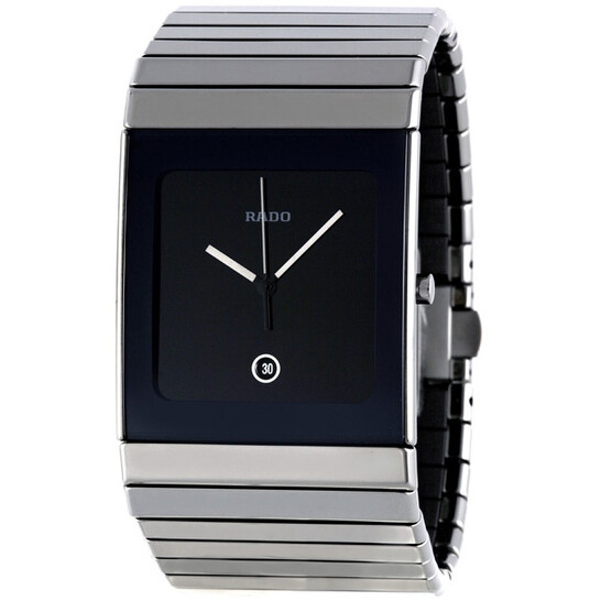 Rado Ceramica XL Black Dial Platinum Tone Ceramic Men's Watch