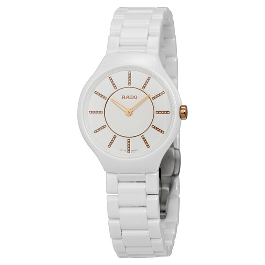 Rado Thinline Jubile White Dial White Ceramic Ladies Watch