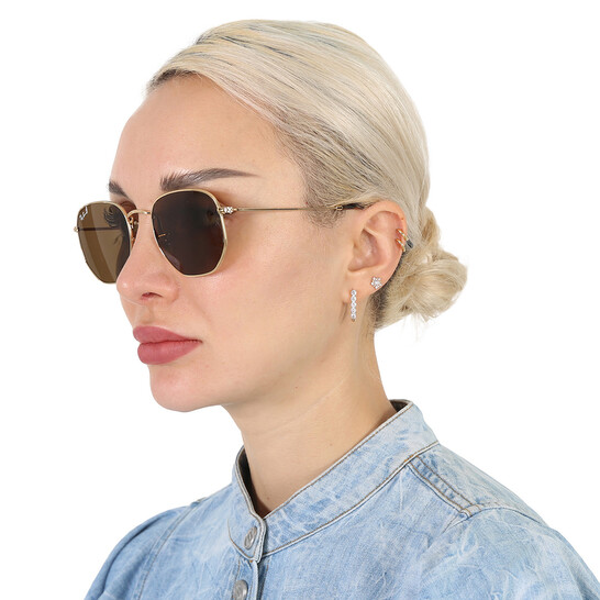 Ray Ban Hexagonal Flat Lenses Polarized Brown Unisex Sunglasses RB3548N  001/57 54