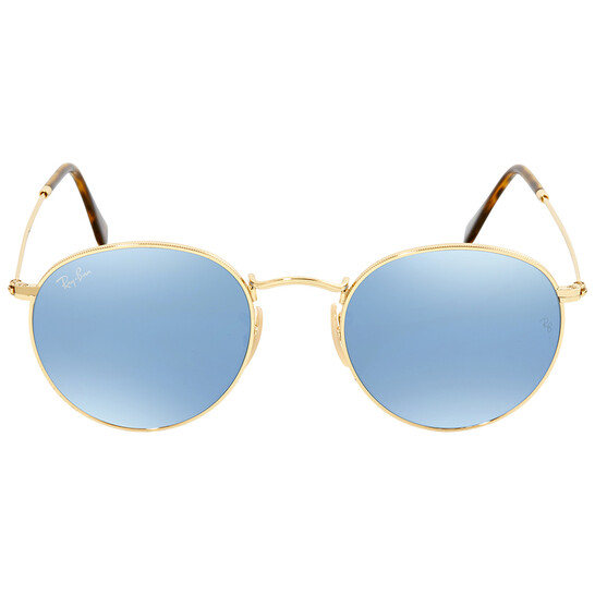 New Ray ban round classic blue flash gradient ROUND FLASH LENSES Sunglasses in Gold and Blue - RB3447  main image 4