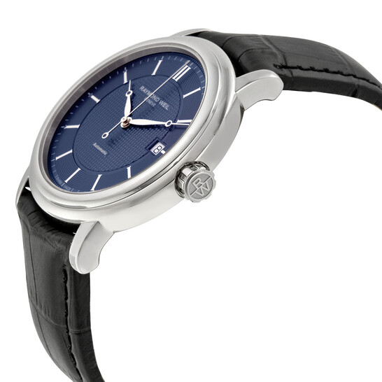 RAYMOND WEIL Maestro Men's Automatic Watch - 39.5mm Blue Dial With Small Seconds & Black Leather Strap