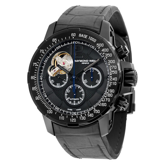 Raymond Weil Nabucco Black Dial Black Leather Chronograph Men's