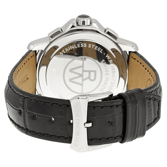 Raymond Weil Tango Black Dial Chronograph Black Leather Men's