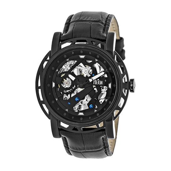 Reign Stavros Black Skeleton Dial Black Leather Men's Watch RN3705 - 546x546