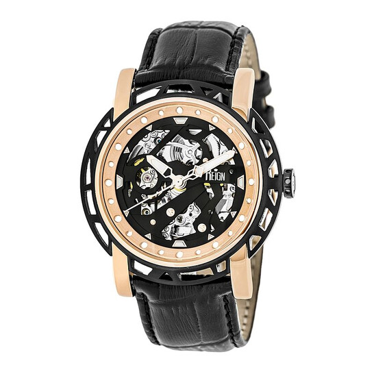 Reign Stavros Black Skeleton Dial Black Leather Men's Watch RN3706 - 546x546