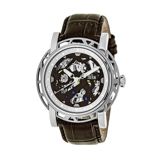 Reign Stavros Black Skeleton Dial Brown Leather Men's Watch RN3701 - 546x546
