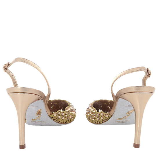 Rene Caovilla Ladies Vega Crystal Gold Slingback Pumps