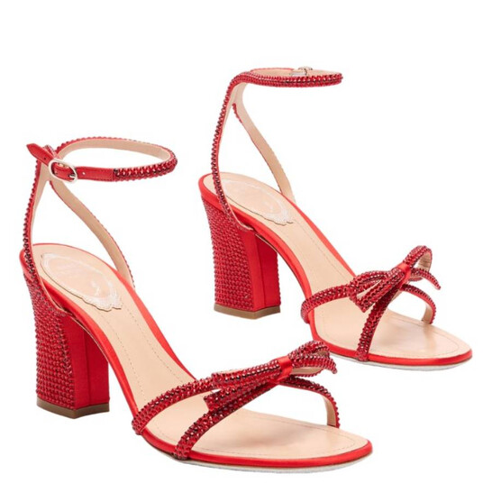 Rene Caovilla Nicole 80 Block-Heel Sandals, Brand Size 38 ( US