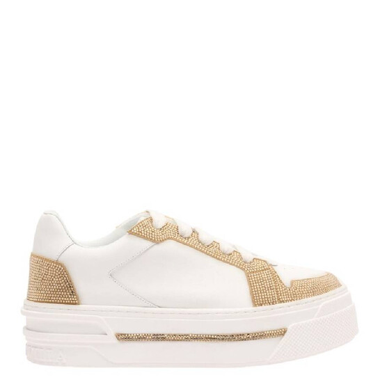 Rene Caovilla Xtra White-Gold Leather Sneaker, Brand Size 39 (US Size 9) - 546x546