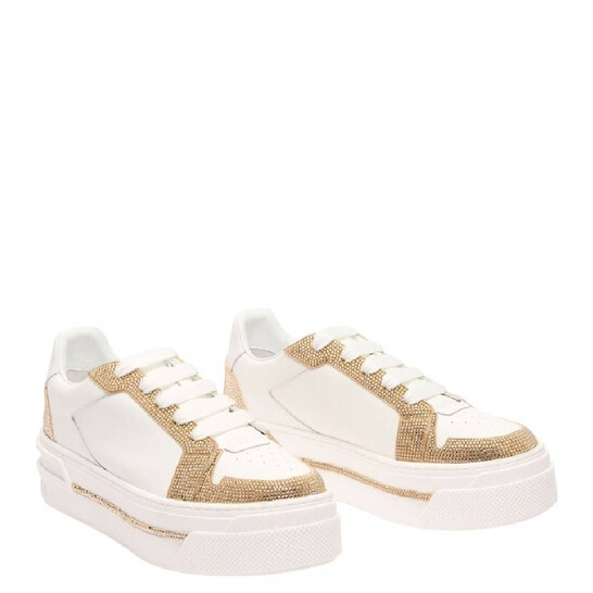 Rene Caovilla Xtra White-Gold Leather Sneaker, Brand Size 39 (US Size 9) - 546x546 Image #3