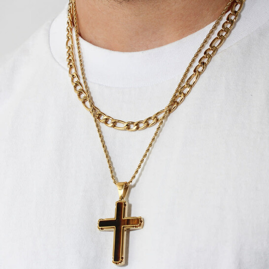 Robert Alton Stainless Steel Yellow Finish Double Chain with Tiger