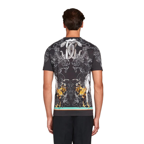 Roberto Cavalli Men's Black Hybrid Animals Printed Cotton T