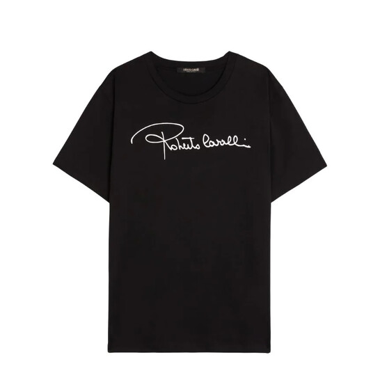 Roberto Cavalli Men's Black Logo Print Cotton T-shirt, Size