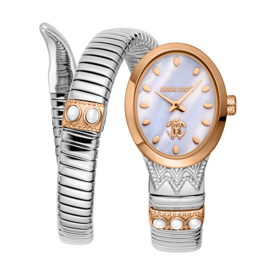 Roberto Cavalli Serpente Ornato Mother of Pearl Dial Ladies Watch