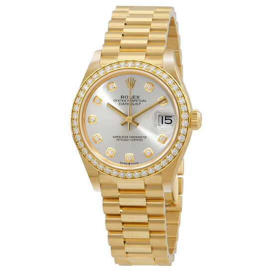 Rolex Datejust 31 Automatic Silver Diamond Dial Ladies 18kt Yellow
