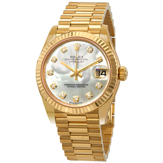 Rolex Datejust 31 Mother of Pearl Diamond Dial Ladies 18kt Yellow