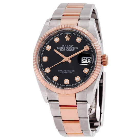Rolex Datejust 36 Black Diamond Dial Ladies Steel and 18kt Everose