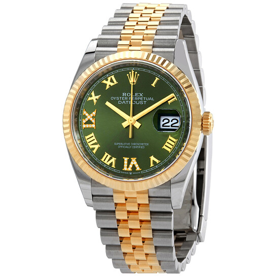 ROLEX Datejust オーバーホール済み Rolex Datejust 36 Olive Green Diamond Dial Men's Stainless Steel
