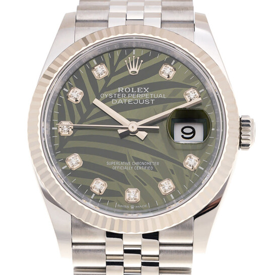 Rolex Datejust 36 Olive Green Palm Motif Diamond Dial Automatic