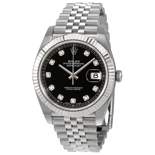 ROLEX Datejust ブラックダイヤル Rolex Datejust 36 mm Steel Watch Black Dial with Diamonds