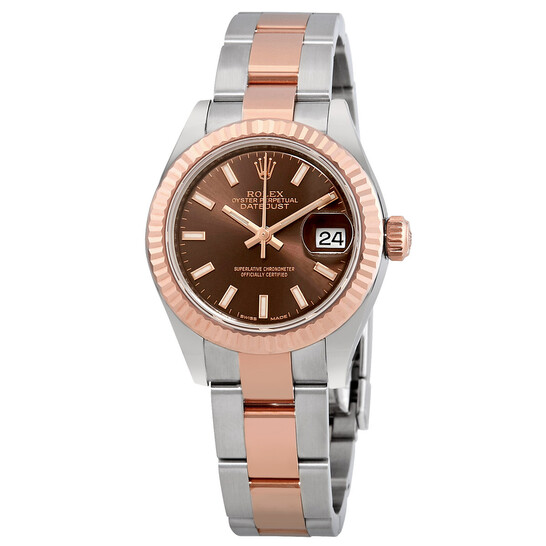 Rolex Datejust Chocolate Dial Ladies Steel and 18K Everose Gold