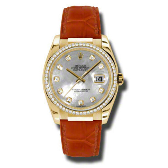 Rolex Datejust Mother of Pearl Diamond Dial Red Leather