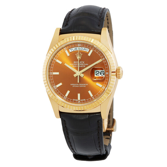 Rolex Day Date Cognac Dial 18K Yellow Gold Leather Men's Watch 118138COL Rolex Day Date Cognac Dial 18K Yellow Gold Leather Men's Watch 118138COL - 546x546