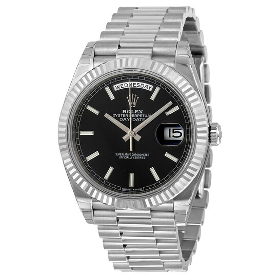 Rolex Day-Date 40 Black Dial 18K White Gold President Automatic Men's Watch 228239BKSP - 546x546