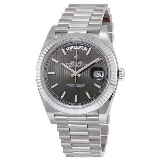 Rolex Day-Date 40 Dark Rhodium Stripe Motif Dial 18K White Gold President Automatic Men's Watch 228239RSSP - 546x546