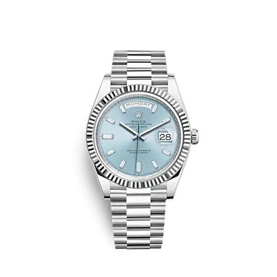Rolex Day-Date 40 Ice-Blue Baguette Dial Men's Platinum President Watch M228236-0006 - 546x546