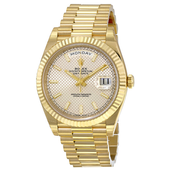 Rolex Day-Date 40 Silver Diagonal Motif Dial 18K Yellow Gold