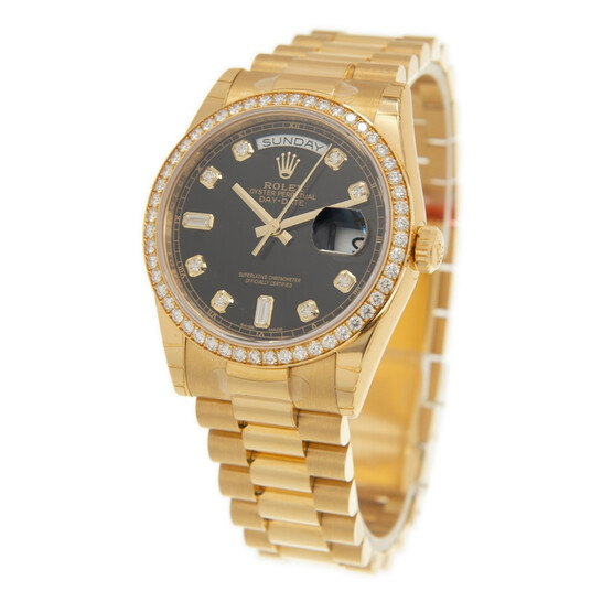 Rolex Day-Date Automatic Chronometer Diamond Black Dial Unisex