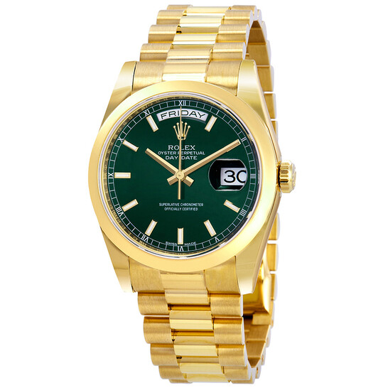 Rolex Day-Date Automatic Green Dial Men's 18kt Yellow Gold