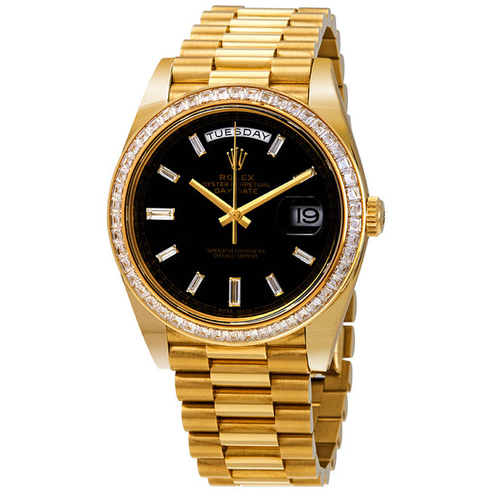 Rolex Day-Date Black Dial 18K Yellow Gold President Automatic