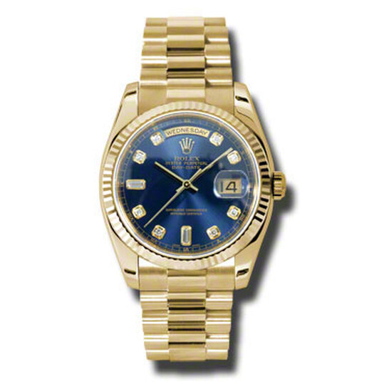 Rolex Day-Date Blue Dial 18K Yellow Gold President Automatic Men's Watch  118238BLDP