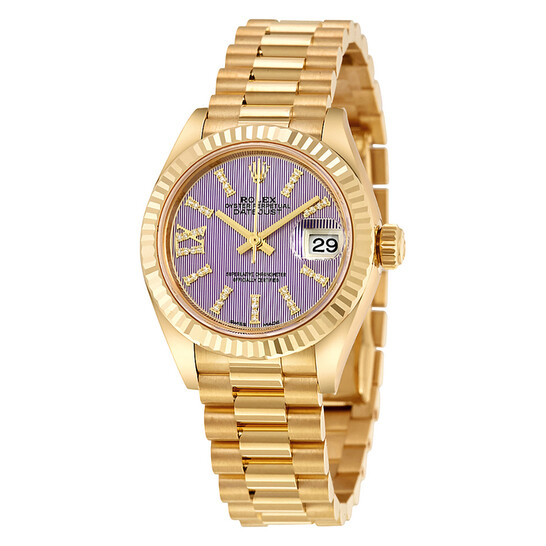 Rolex Lady-Datejust 28 Lilac Dial 18K Yellow Gold President Automatic Ladies Watch 279178LIRSDP - 546x546