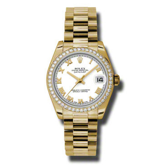 Rolex 18k Yellow Gold White Dial Ladies Watch Ladies Rolex 18K Yellow Gold Datejust President White Roman  main image 3