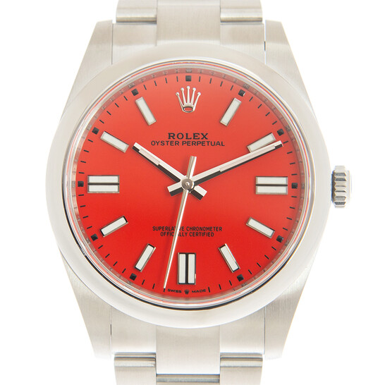 Rolex Oyster Perpetual 41 Automatic Coral Red Dial Men's Watch