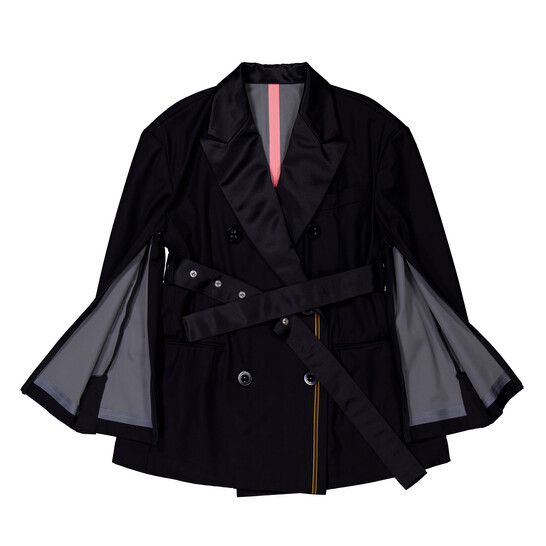 Sacai Ladies Black Loro Piana Suiting Jacket, Brand Size 2
