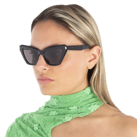 SAINT LAURENT ブラック キャットアイ サングラス Saint Laurent Black Cat Eye Ladies Sunglasses SL 466 001 54
