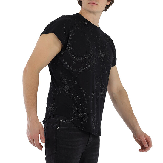 Saint Laurent Black Cotton Short Sleeve T-shirt With Galaxy