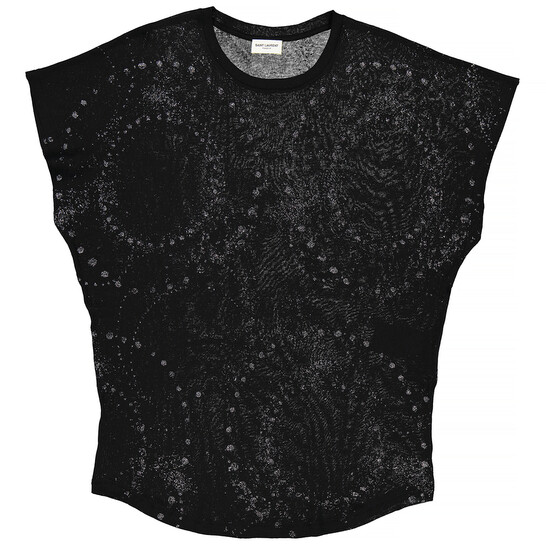 Saint Laurent Black Cotton Short Sleeve T-shirt With Galaxy